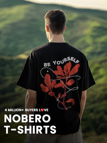 Image of Nobero Men's Oversized Graphic T-Shirt for Men | Soft Cotton | Drop Shoulder Relaxed Fit | Printed Casual Tshirt for Men