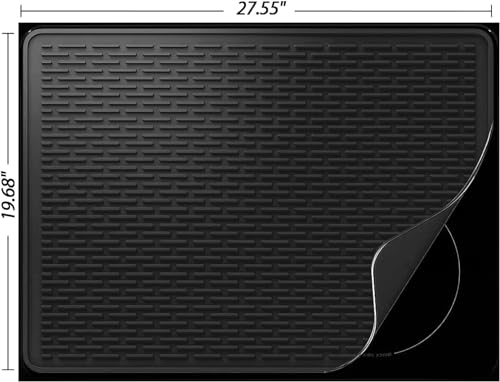 Stove Top Cover for Electric Stove - Silicone Stove Mat for Glass Top, Glass Cooktop Protector, XL Dish Drying Mats For Kitchen,Oven Covers for Electric Stove (Black,28 x 20)