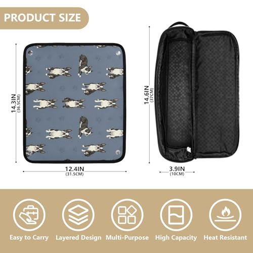 Funda de viaje 2 en 1 para plancha rizadora con estera para planchas y bolsa organizadora para herramientas de calor con diseño de huellas de perro Boston Terrier gris miniatura 4