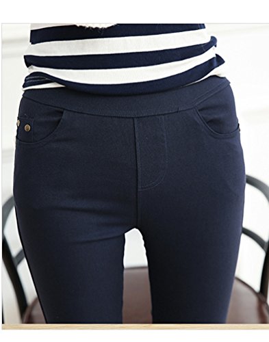 Calça lápis feminina de algodão UbdehL com cintura elástica e bolso, Azul marinho, tamanho �nico