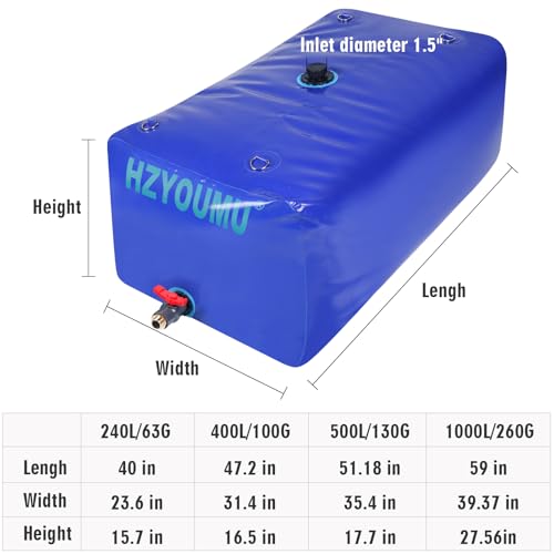HZYOUMU Water Tank 1000L/260G Water Bladder Storage Container Foldable Portable Large Capacity Soft Bag Suitable for Outdoor Easy to Carry Out (260Gal)