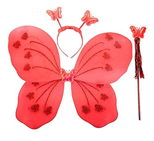 Image of Royals Wings Fairy Prop For Kids Birthday Party Accesories,Baby Girl's Fairy Butterfly Wings Costume (Red)