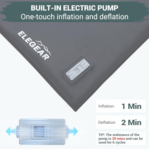 Elegear-Self-Inflating-Sleeping-Pad-Built-in-Electric-Pump-31-Ultra-Thick-Memory-Foam-Camping-Mattress-Pad-with-Pillow-Double-Sleeping-Pad-for-Camping-R-value-95-Foam-Camping-Pad-for-CarTraveling