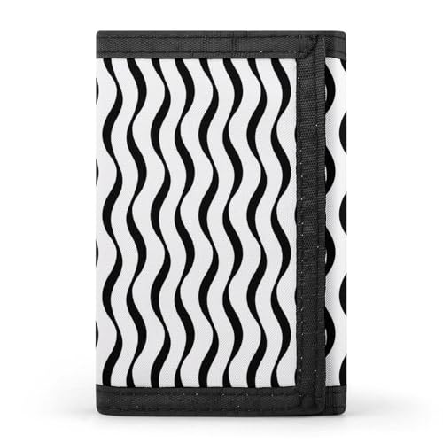 Black White Wave Pattern Print Wallet for Men, 8 Credit Card Holder Slim Minimalist Front Pocket Small Mens Bifold Wallets
