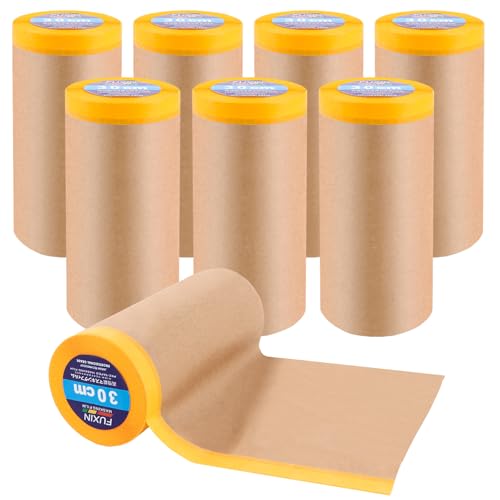 MUXHEL 8 Stück Abdeckpapier 30 cm * 15 m Abdeckpapier Rolle abdeckfolie mit klebeband Malerfolie mit Klebeband für Fenster abkleben malerkrepp