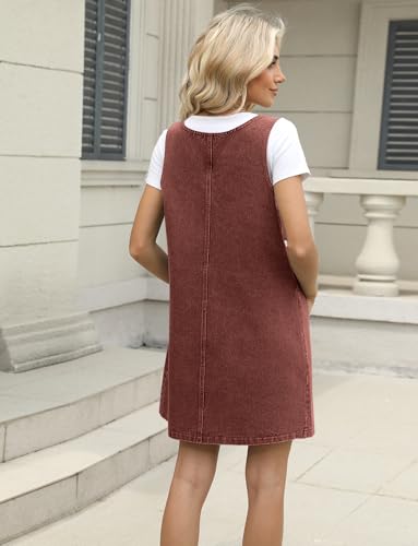 Image of Xaspee Denim Overall Dress for Women Casual Mini Sleeveless Jean Vintage Jumper Skirt Dress with Pockets