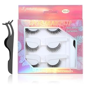 Self Adhesive Eyelashes Wispy Faux Mink Self Sticking Eyelashes, Reusable Eyelashes No Glue Needed Natural Look with Eyelash Tweezers, Waterproof Wispy Eyelashes False Eyelashes for Beginners