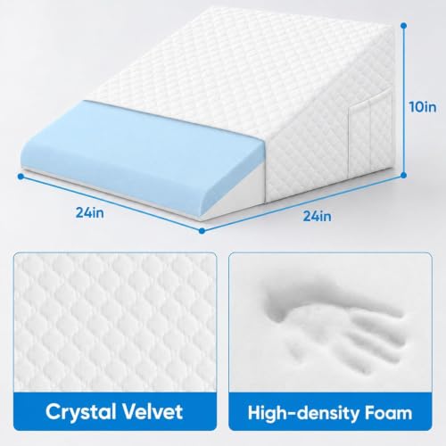 Image of OAISZ Wedge Pillow for Sleep Apnea, 10-Inch Memory Foam Top, PureWhite | Bed Wedge Pillow for Headboard Triangle, Acid Reflux, After Surgery, Snoring, Provide Comfort for Reading and Gaming in Bed