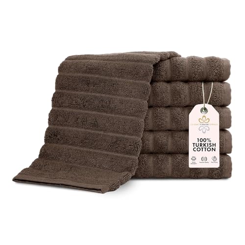 Classic Turkish Towels CTT Luxurious 100% Turkish Cotton Washcloths 6 Pack, Highly Absorbent & Quick Dry, Face Towels Wash Cloths for Hotel, Spa & Gym | 13"x13" (Chocolate)