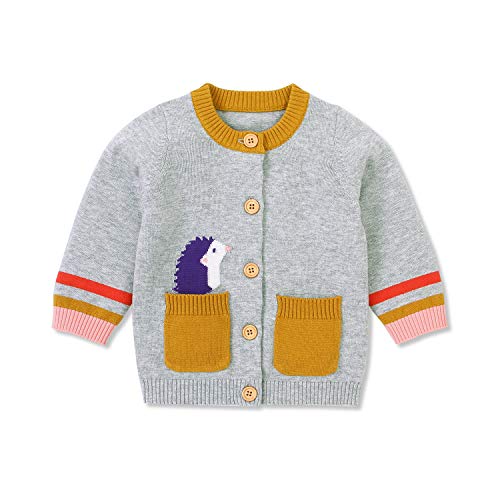Hadetoto Baby Boys Girls Knit Cardigan Sweater Hedgehog Knitted Long Sleeve Cardigan Top Warm Outerwear Jacket 12-18 Months Grey