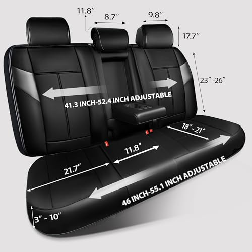 Image of CAR PASS Nappa Leather Back Seat Cover, Waterproof Bench Rear Seat Cover, Breathable Back Row Protector Luxury Cushioned, XL-L-M Size Universal Fit for Cars SUV Pick-up Truck Sedan(Black Charcoal)