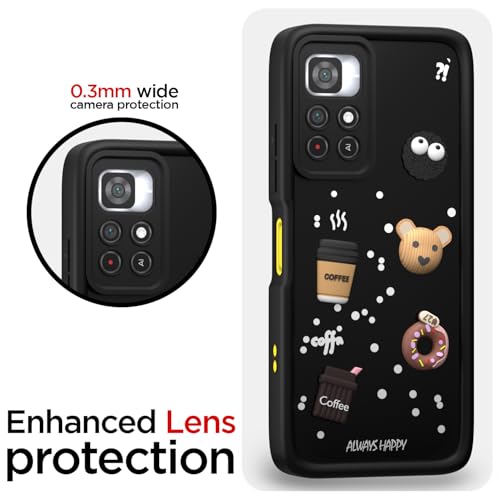 Image of Outlouders Back Cover for Poco M4 Pro | 3D Cartoon Bear Cute Fun Silicone Full Body Protection Bumper Case (Black)