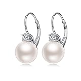 ❤ 【AAAA + Swarovski Perle】 Perlenohrringe Silber Damen werden mit echten Swarovski Perle. Perfekte runde Form, exzellenter Hochglanz und nahezu unbeschädigte Oberfläche. Perlengröße: 10mm.