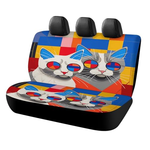 Funda de asiento trasero para coche con estampado de gato rojo y azul resistente a garras