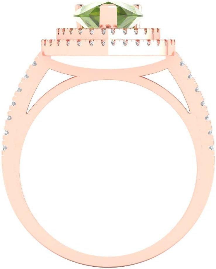 2.48 ctw Women's Engagement Ring | 18K Rose Gold | 10X7mm Pear Cut Natural Peridot Halo Anniversary Bridal Promise Ring