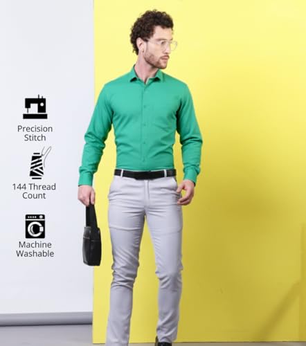 Image of CONTRARY Men's Pure Cotton Solid Stylish Casual & Formal Wear Shirt | Stylish Regular Fit Full Sleeve Comfortable Office Party Trendy Shirt - Multi Color
