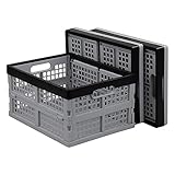 Leendines 3 Pack Plastic Collapsible Milk Crates, Folding Storage Crate, 15 L