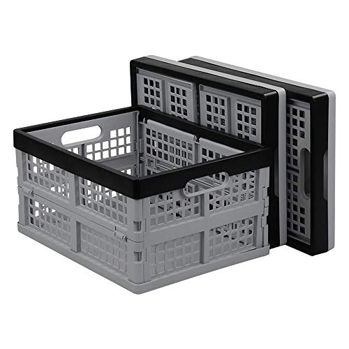 Leendines 3 Pack Plastic Collapsible Milk Crates, Folding Storage Crate, 15 L #TOP8