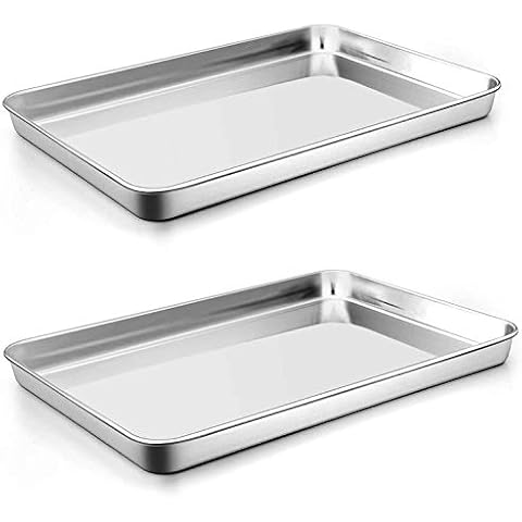 2 Pack Stainless Steel Tray, Non Toxic & Healthy, Mirror Finish & Rust Free Thickening Pan Cover