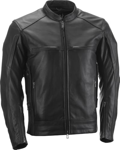Highway 21 Gunner Jacket, Leather Motorcycle Gear with Zippered Vents and Mesh Lining, Unisex Adult Riding Apparel (Black, Medium)