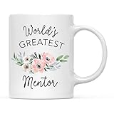 Andaz Press 11oz. Coffee Mug Gift for Women, World's Greatest Mentor Mug, Bohemian Pink Anemone Floral Flower, 1-Pack, Drinking Cup Birthday Christmas Promotion Graduation Gift Ideas for Her