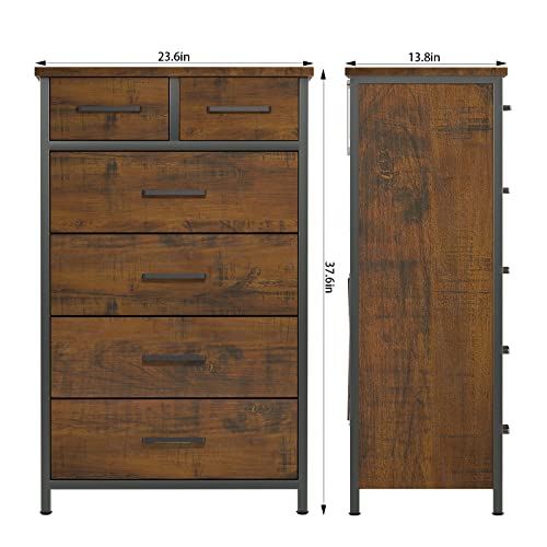 Ikeno 6 Drawer Tall Dresser With Sturdy Metal Frame, Industrial Drawer Chest For Bedroom, Clothes Storage Cabinet #TOP2
