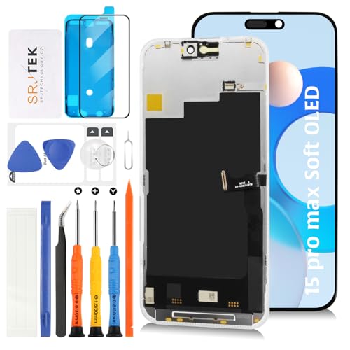 SRJTEK For iPhone 15 Pro MaxwSoft OLED+120HzΉx tpl ʌCp ^b`plZbg 6.7C` A2849, A3105, A3106, A3108, fɑΉ LCDfBXvC^b`XN