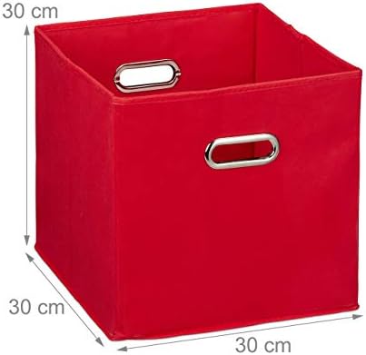 Relaxdays Storage Box Set of 2, No Lids, With Handles, Folding, Square Shelf Bins, 30 cm, Red,10025656_47