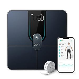 eufy Smart Scale P1, slimme personenweegschaal met bluetooth, groot led-display, 14 meetwaarden, meet gewicht/lichaamsvet/BMI/lichaamssamenstelling, oppervlak van gehard glas, lbs/kg