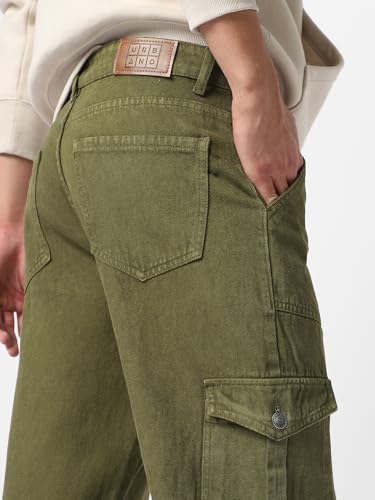 Image of Urbano Fashion Men's Loose Mid Rise Baggy Fit Cargo Jeans with 6 Pockets Non-Stretchable