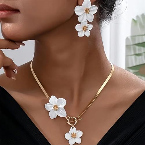 Gold Flower Earrings Necklace Set Floral Statement Earrings for Women Flower Wedding Jewelry Sets for Brides Wedding Guest Dresses for Women 20252