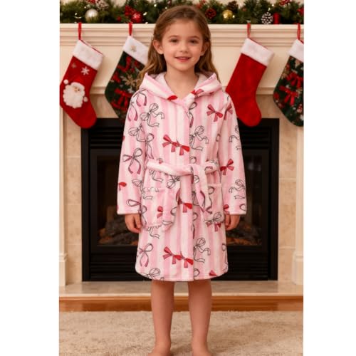 Image of Kids Bathrobe Hooded Plush Fleece Robe for Girls Boys