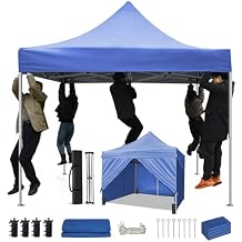 10x10ft Commercial Pop Up Canopy Tent with Removable Sidewalls, Waterproof Adjustable Height Outdoor Gazebo Sun Shelter, Heavy Duty UPF 50+ Party Tent for Camping & Events - Blue