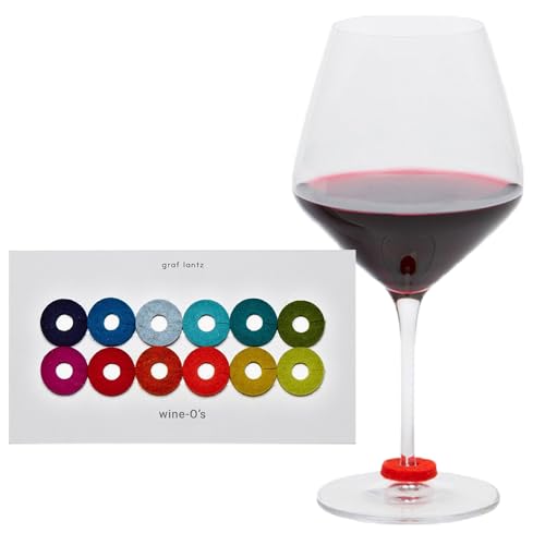 Graf Lantz - Wine-Os Merino Wool Wine Glass Charms (Rainbow) 12 Count - Drink Markers with Note Card - Reusable - 12 Colors - Boho Style - Home Decor Party Favors & Vacation Essentials - 5mm Felt