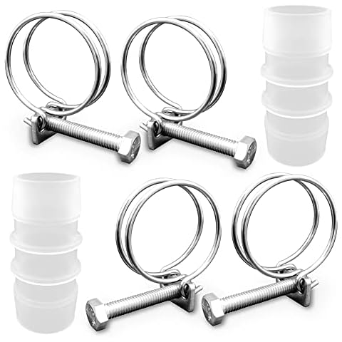 ZANPOON 4 Pcs Double Wire Hose Clips with 2 Pcs Inline Pond Hose Connector Jointer, Adjustable 304 Stainless Steel Hose Clamps, Suitable for Home and Industry (25 mm/ 1 inch) Cover