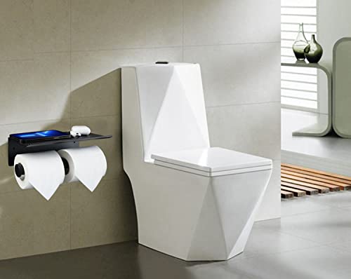 Upgrade Toilet Paper Holder With Oversized Phone Shelf,Self Adhesive Toilet Paper Roll Holder For Bathroom,Aluminum Tissue Paper Holder,Wall Mounted With Adhesive Tape Or Screws,Black #TOP3