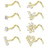 Briana Williams Nose Studs 20G Nose Stud Screw Diamond Nose Rings Studs for Women Surgical Steel Gold Nose Ring Nose Piercing Jewelry Nose Piercing Stud Flower Heart Nostril Jewelry