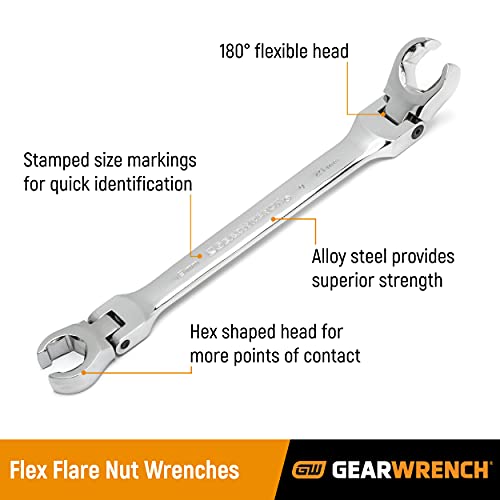 Gearwrench 3 Pc. Flex Head Flare Nut Wrench Set, Metric - 81915 #TOP1