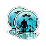 eDesign 2-Pack Bigfoot Alien UFO Moon Sticker Decal Vinyl - 4 Inches - Alien Bigfoot Sticker for Car Truck Van Window Bumper Laptop Tablet Cup Tumbler Water Bottle and Any Smooth Surface