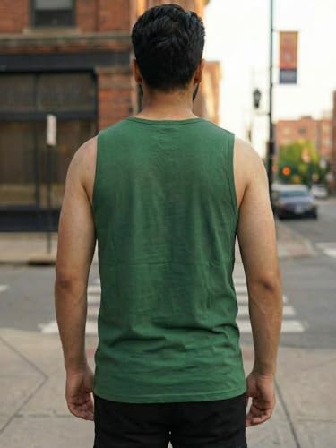 Image of Rigo Men Cotton Printed Vest | Round Neck, Regular Fit Bottle Green