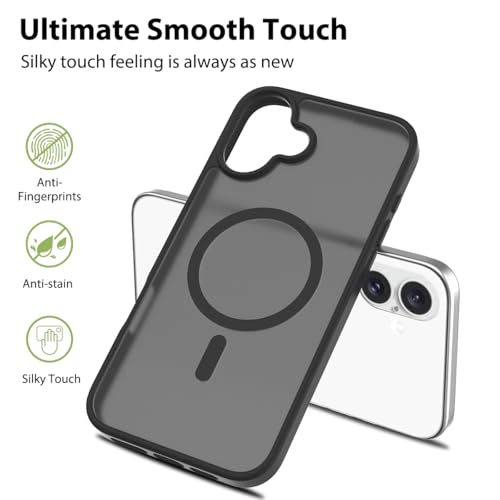 Image of Glassology Silicon Case for iPhone 16 Plus Frosted Magnetic Case - Matte Translucent TPU+PC Shockproof & Anti-Scratch Phone Cover with N52 Magnet Black
