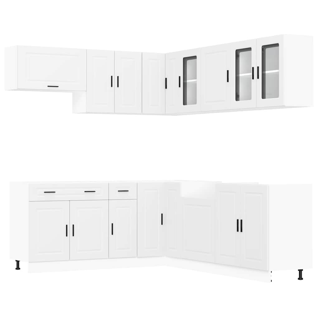 Mobile da cucina Porto bianco, 11 pezzi, set di mobili da cucina modulari in legno, mobili da cucina modulari con pensili e pensili per molto spazio in cucina e sala da pranzo