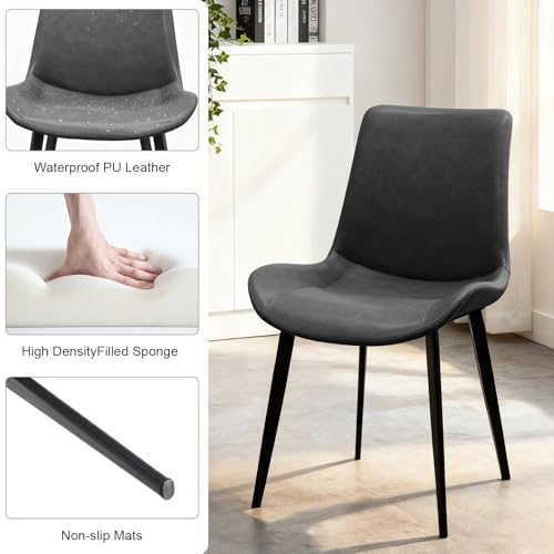 Image of Modern Dining Chairs Set of 4, PU Leather Dining Room Chairs, Upholstered Kitchen Chairs with Ergonomic Backrest & Sturdy Metal Legs, Perfect for Dining Room, Living Room, Grey