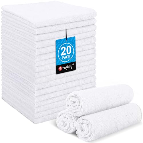 Orighty Washcloths, 20 Pack Microfiber Face Towels, Highly Absorbent and Soft Feel Wash Cloths & Hand Towels for Bathroom, Hotel, Spa, and Gym, 11.5x11.5 Inch, White