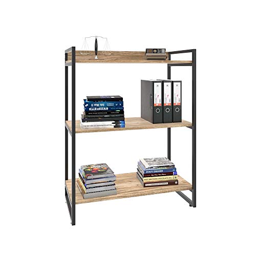 Estante Multiuso 3 Prateleiras 104x80cm Estilo Industrial, Compace, Kuadra, Carvalho/Est.Preta