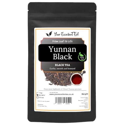 Yunnan Black Tea Loose Leaf Tea (500g) Chinese Leaf Premium Aromatic Tasty Strong Cuppa Contains Caffeine so Perfect as a Coffee Alternative Ideal for Morning or Afternoon Closed in Resealable Pouch
