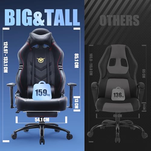 COLAMY Big and Tall Gaming Chair with Footrest -Racing Style Computer Gamer PC Chair, Ergonomic High Back, Wide Seat, Reclining Back, 3D Armrest, Headrest and Lumbar Support for Adult, Black - Image 4