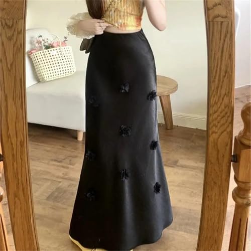 Women's Satin Mermaid Skirt Elegant 3D Floral High Waist Slim Fit Summer Party Office Lady Long Skirt3