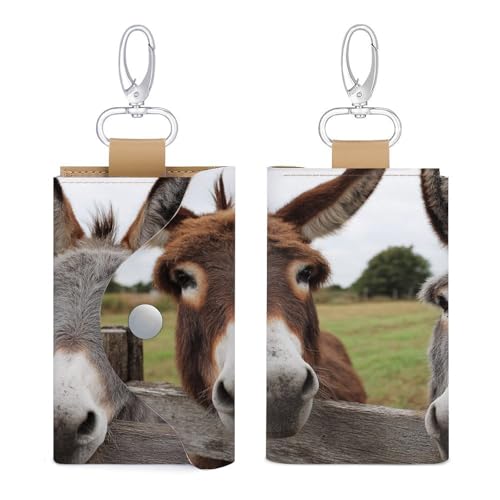 Two Donkeys Key Holder Bag PU Leather ID Card Holder Keychains Case Cover for Men Women3