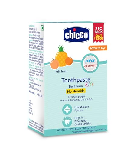 Image of Chicco Toothpaste Mix Fruit Flavour 50g (2 Pcs) | Fluoride-Free & Low Abrasive | Removes Plaque, Helps Prevent Cavities | IDA Accepted (1-6 Years)